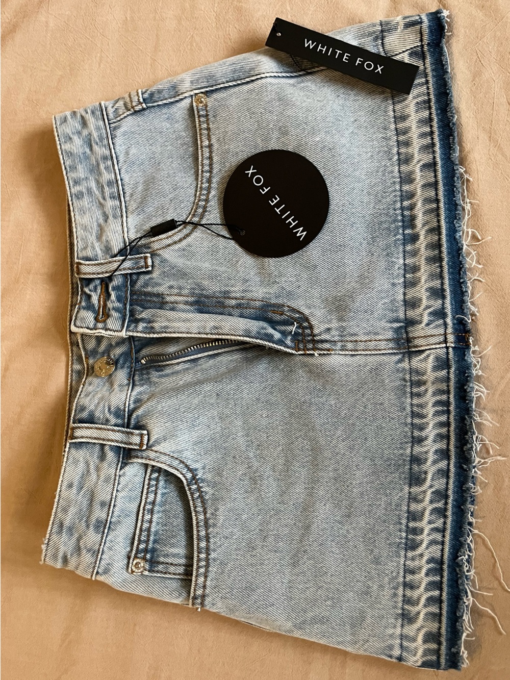NWT White Fox Never Guilty Denim Mini Skirt Light Blue XXS